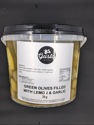 Gusto & Co. Green Olives Unpitted with Lemon & Garlic 2kg C4