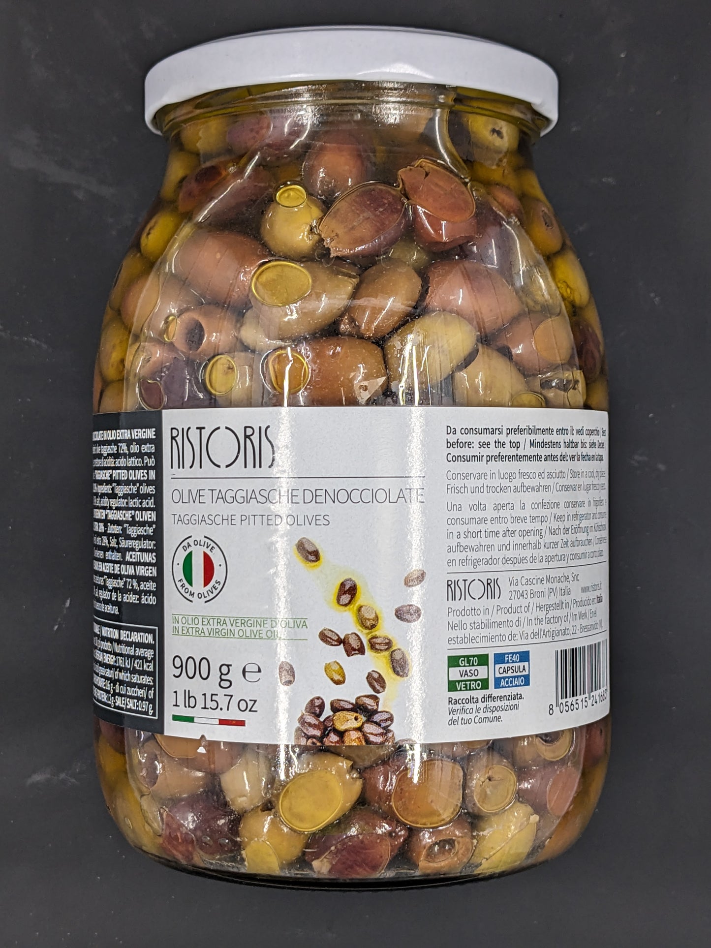 Ristoris Taggiasche Pitted Olives in EVOO 900g C6
